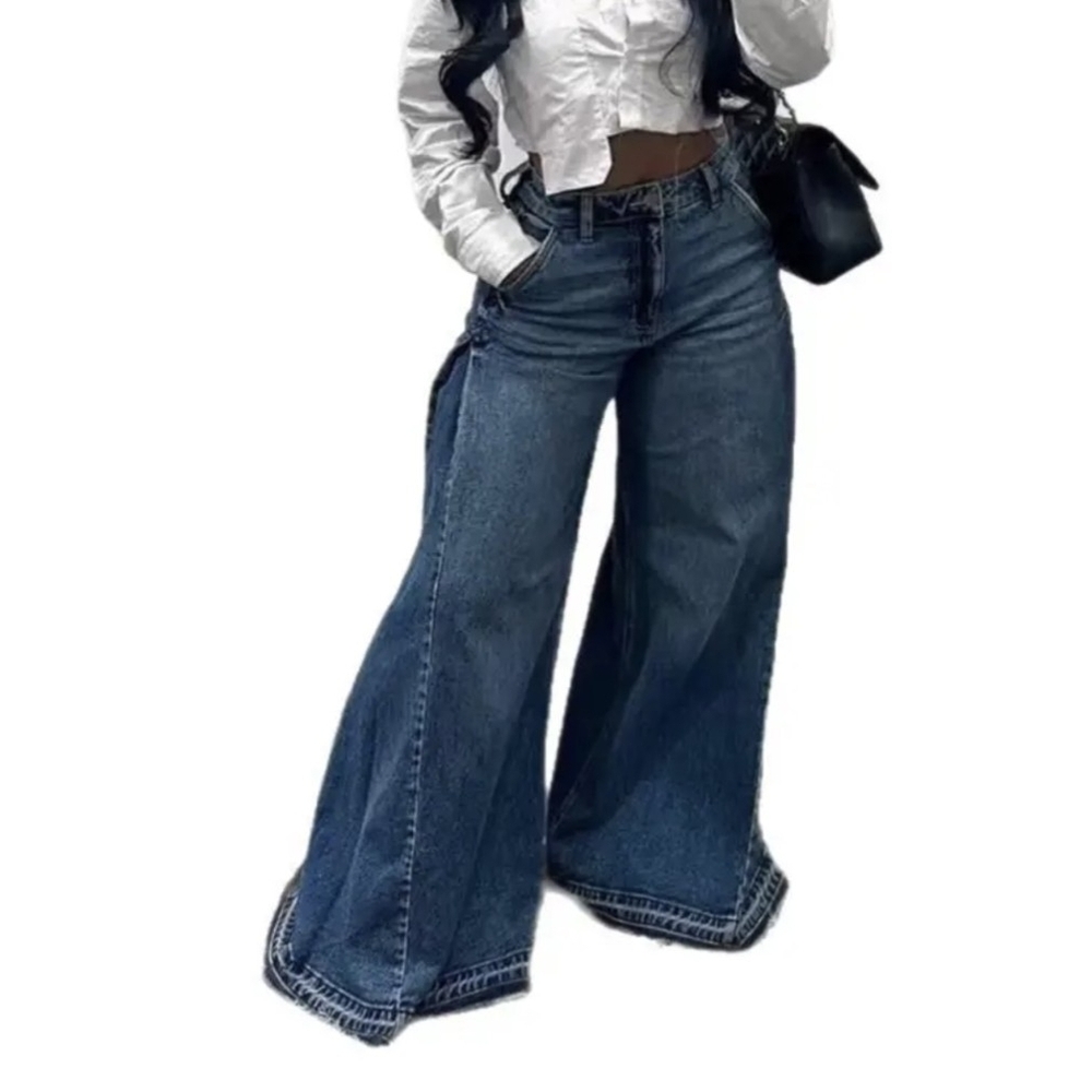 High-Waist Wide Leg Women’s Jeans - Dark Blue